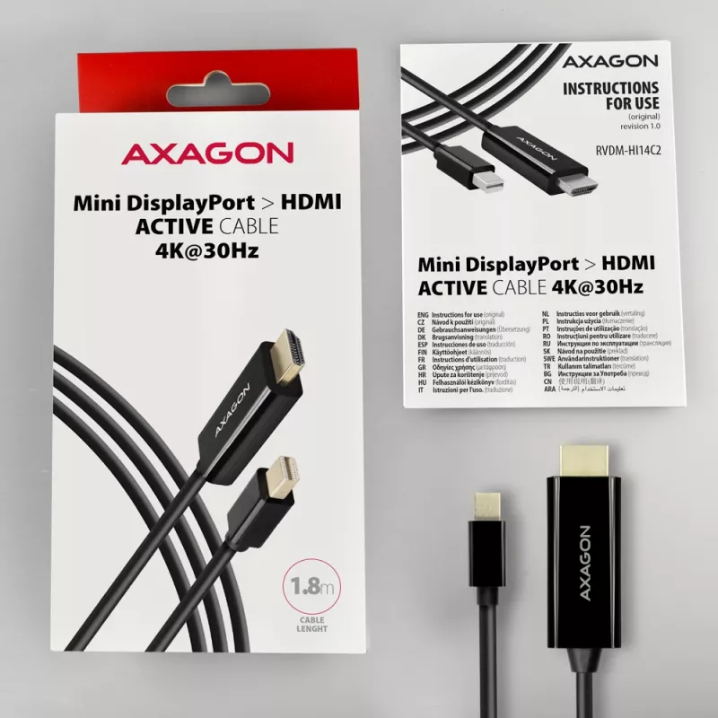 Axagon RVDM-HI14C2 Mini DisplayPort auf HDMI Adapterkabel 4K 30Hz 1,8m