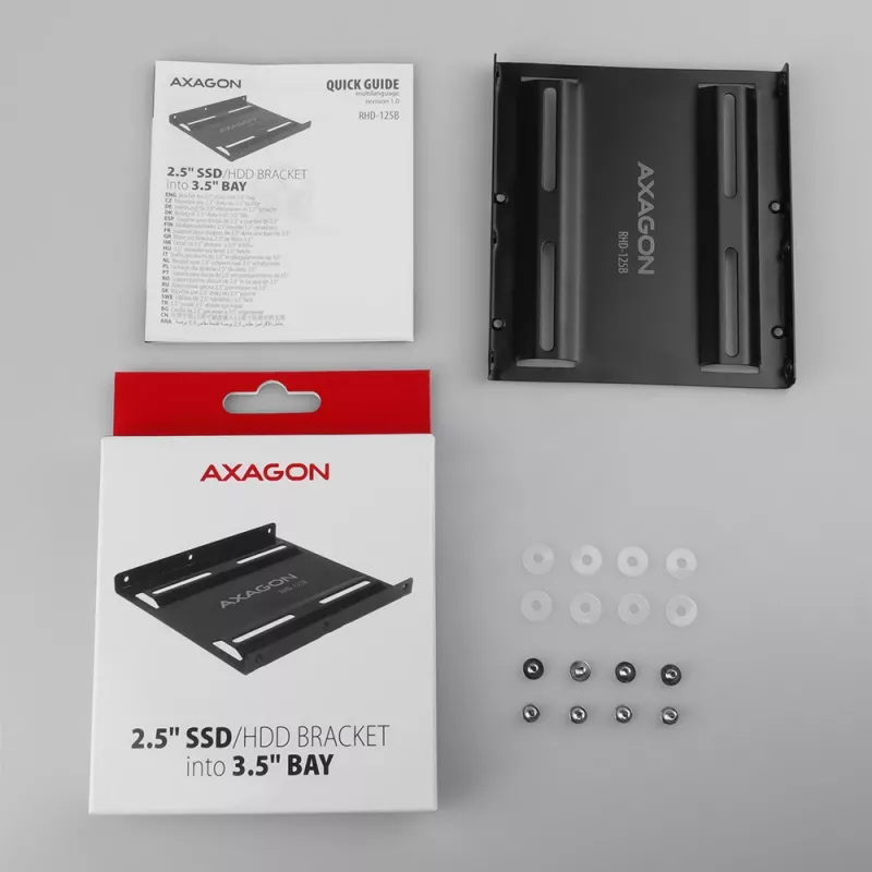 Axagon RHD-125B Einbaurahmen für 1x 2,5 Zoll in 3,5-Zoll-Schacht - Schwarzes Metall