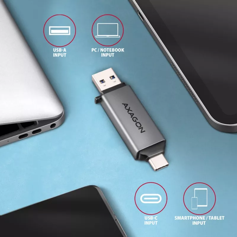 Axagon CRE-DAC USB-C+ USB-A 5 Gbps MINI 2-Slot & LUN SD/microSD Kartenleser USB 3.0 Type-A/Type-C Grau