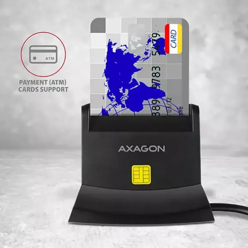 Axagon CRE-SM2 Smartcard-Lesegerät USB 2.0 Schwarz 1,3m Kabel
