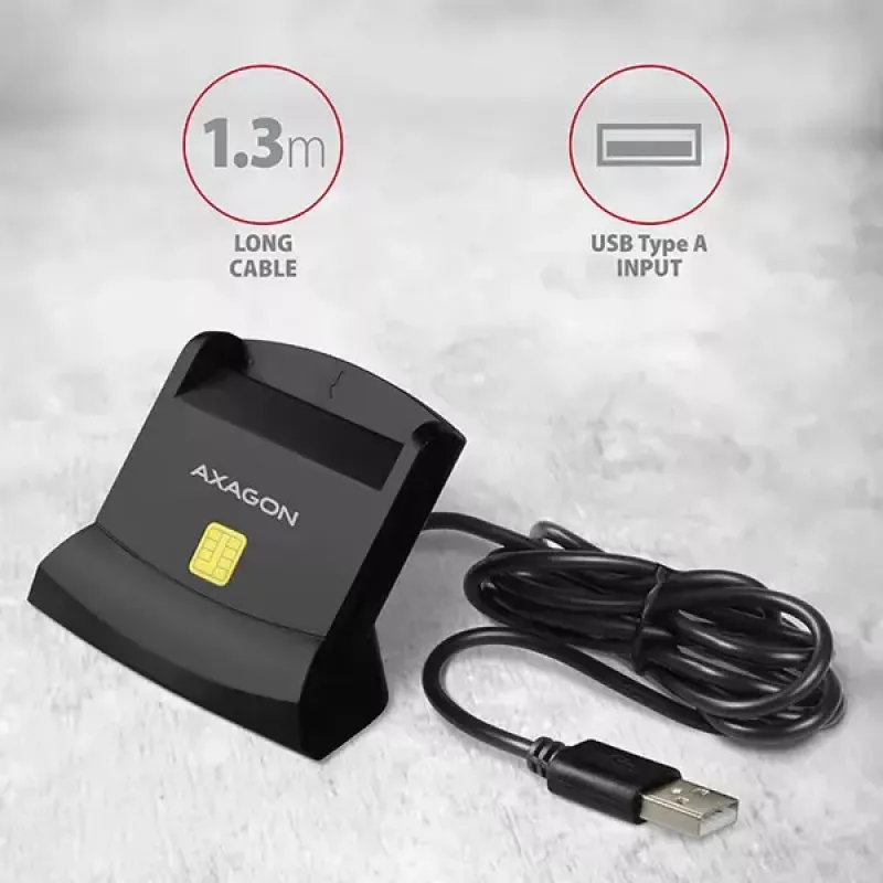 Axagon CRE-SM2 Smartcard-Lesegerät USB 2.0 Schwarz 1,3m Kabel
