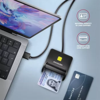 Axagon CRE-SM3N USB-A Smartcard-/ID-Karten-Flachlesegerät, USB 2.0, 1,3 m, Schwarz, 57 g