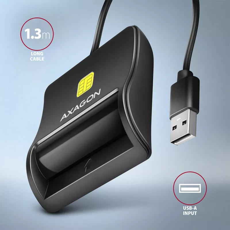 Axagon CRE-SM3N USB-A Smartcard-/ID-Karten-Flachlesegerät, USB 2.0, 1,3 m, Schwarz, 57 g