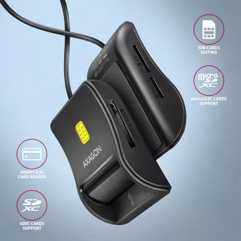 Axagon CRE-SM3SD USB Smartcard- & SD/microSD/SIM-Flachkartenleser Indoor USB 2.0 Schwarz