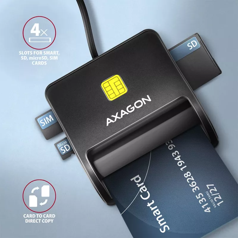 Axagon CRE-SM3SD USB Smartcard- & SD/microSD/SIM-Flachkartenleser Indoor USB 2.0 Schwarz