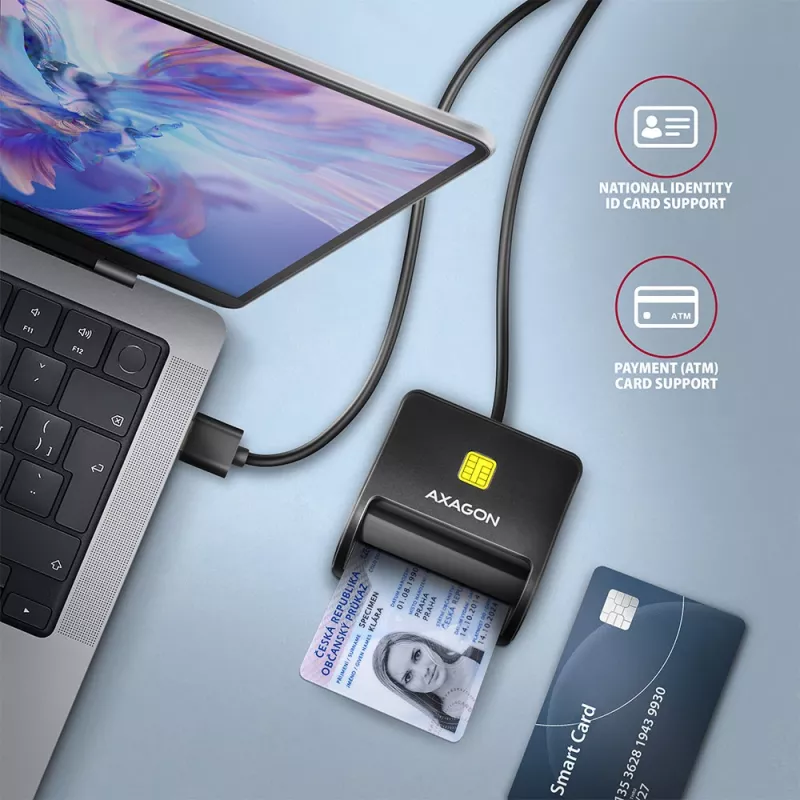 Axagon CRE-SM3SD USB Smartcard- & SD/microSD/SIM-Flachkartenleser Indoor USB 2.0 Schwarz