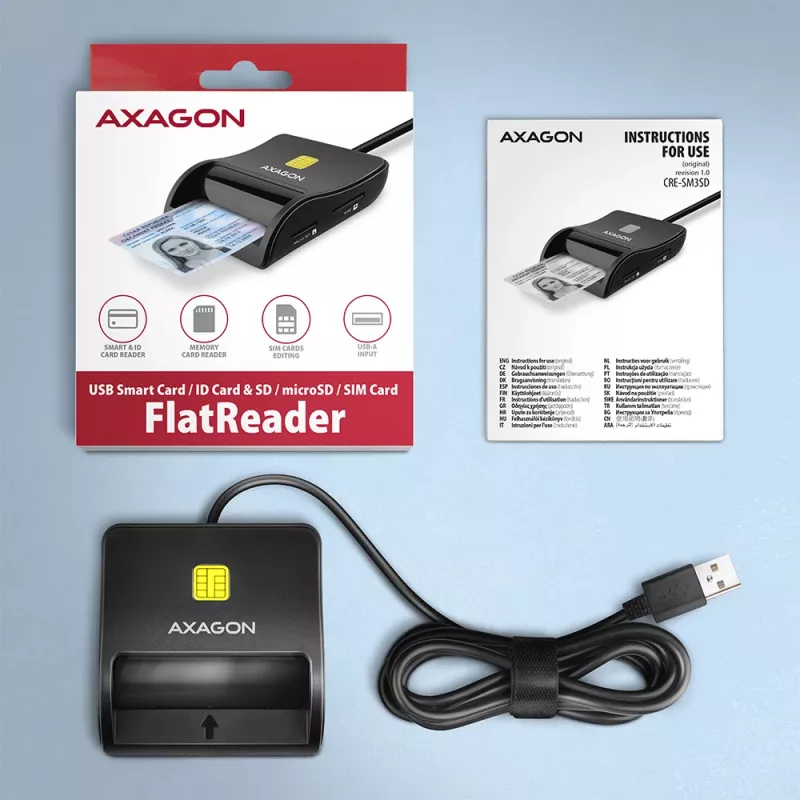 Axagon CRE-SM3SD USB Smartcard- & SD/microSD/SIM-Flachkartenleser Indoor USB 2.0 Schwarz