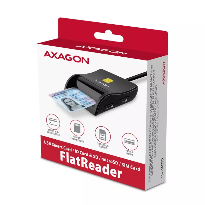 Axagon CRE-SM3SD USB Smartcard- & SD/microSD/SIM-Flachkartenleser Indoor USB 2.0 Schwarz
