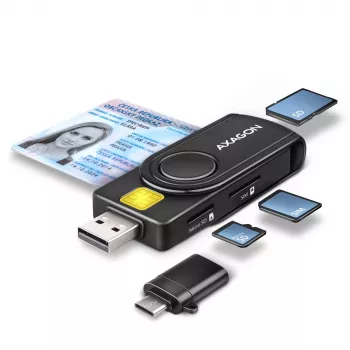Axagon CRE-SMP2A USB Smartcard- & SD/microSD/SIM PocketReader Kartenleser Indoor USB Typ-A/USB Typ-C Schwarz
