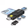 Axagon CRE-SMP2A USB Smartcard- & SD/microSD/SIM PocketReader Kartenleser Indoor USB Typ-A/USB Typ-C Schwarz