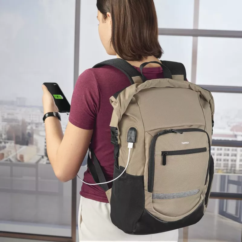 Hama Terra 39,6 cm (15,6 Zoll) Rucksack Beige, Schwarz