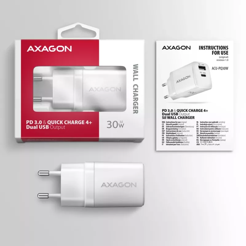 Ladegerät Axagon ACU-PQ30W QC3.0 30W USB-C Weiß