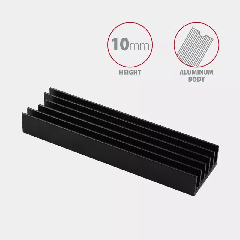 Axagon CLR-M2L10 Passiver Aluminium-Kühlkörper für alle M.2 SSDs, Größe 2280, 10 mm hoch.