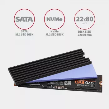Axagon CLR-M2L3 Passive aluminium heatsink für alle M.2 SSDs, Größe 2280, Höhe 3 mm