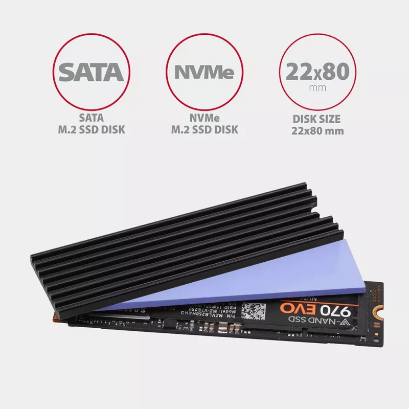 Axagon CLR-M2L3 Passive aluminium heatsink für alle M.2 SSDs, Größe 2280, Höhe 3 mm