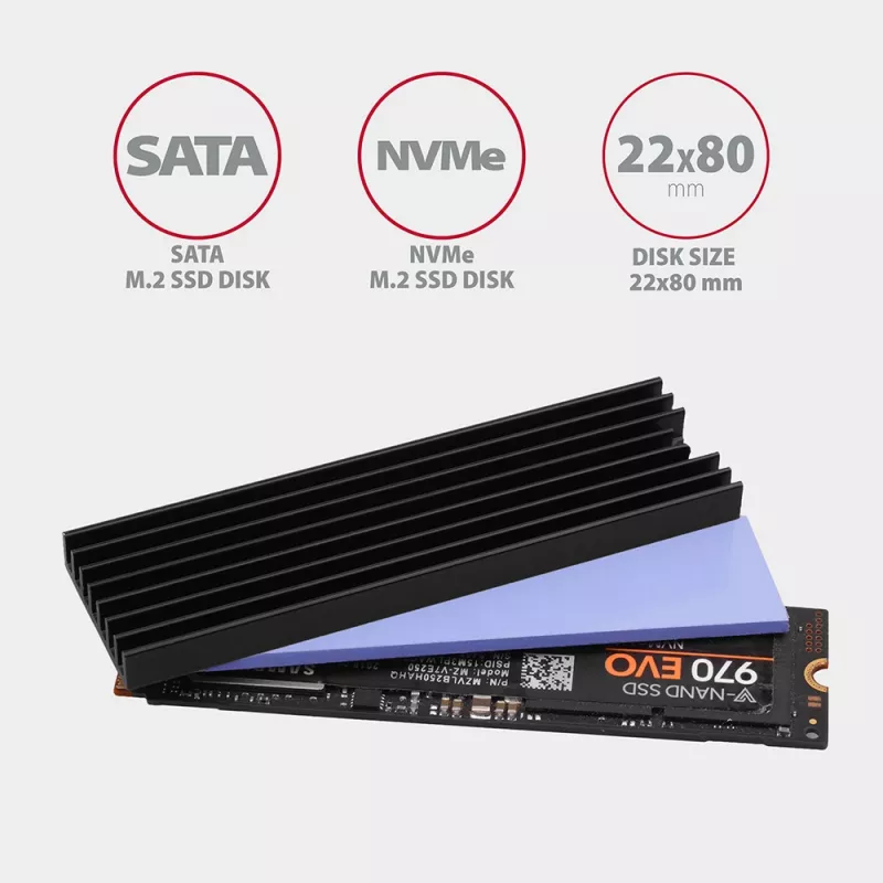 Axagon CLR-M2L6 Passive aluminum heatsink for all M.2 SSDs, size 2280, high 6 mm