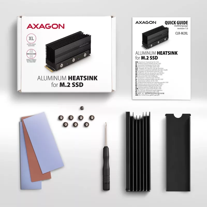 Axagon CLR-M2XL Passiver Aluminium-Kühlkörper für einseitige und zweiseitige M.2 SSD-Laufwerke, Größe 2280, Höhe 36 mm