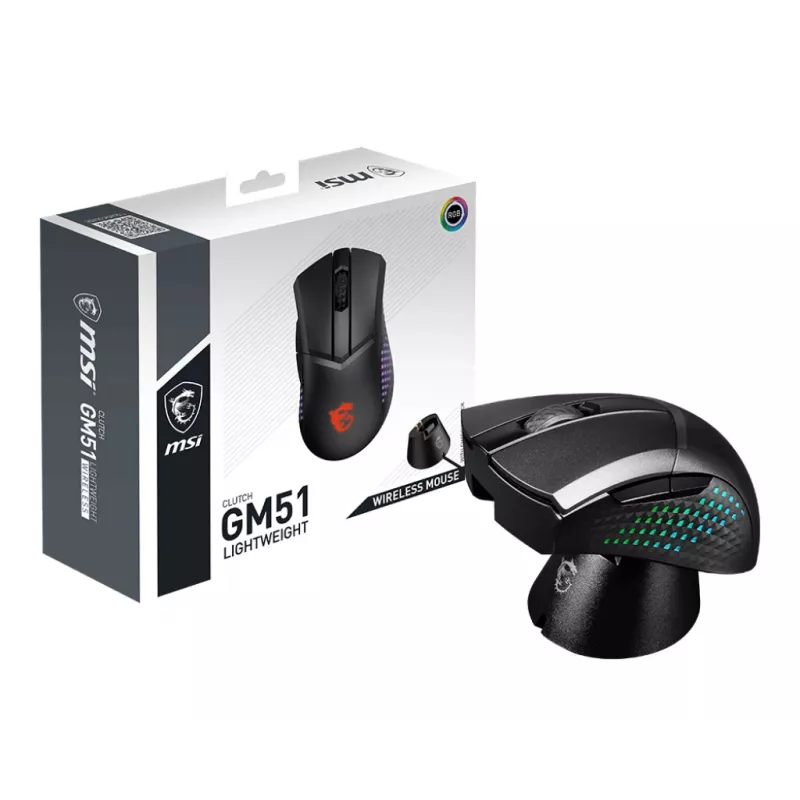 MSI CLUTCH GM51 LIGHTWEIGHT WIRELESS Maus Gaming Rechtshänder RF + Bluetooth + USB Typ-C Optisch 26000 DPI