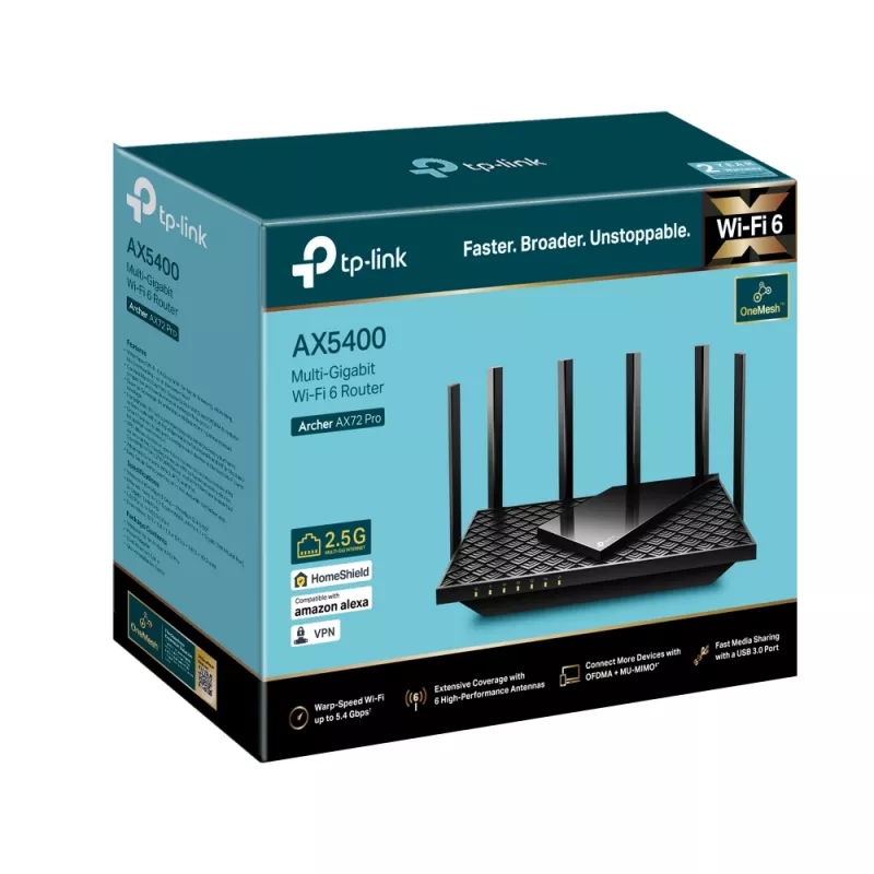 TP-Link Archer AX5400 Multi-Gigabit WiFi 6 Router, Wi-Fi 6 (802.11ax), Dualband (2,4 GHz / 5 GHz), Ethernet LAN, Schwarz, Desktop-/Stangen-Router