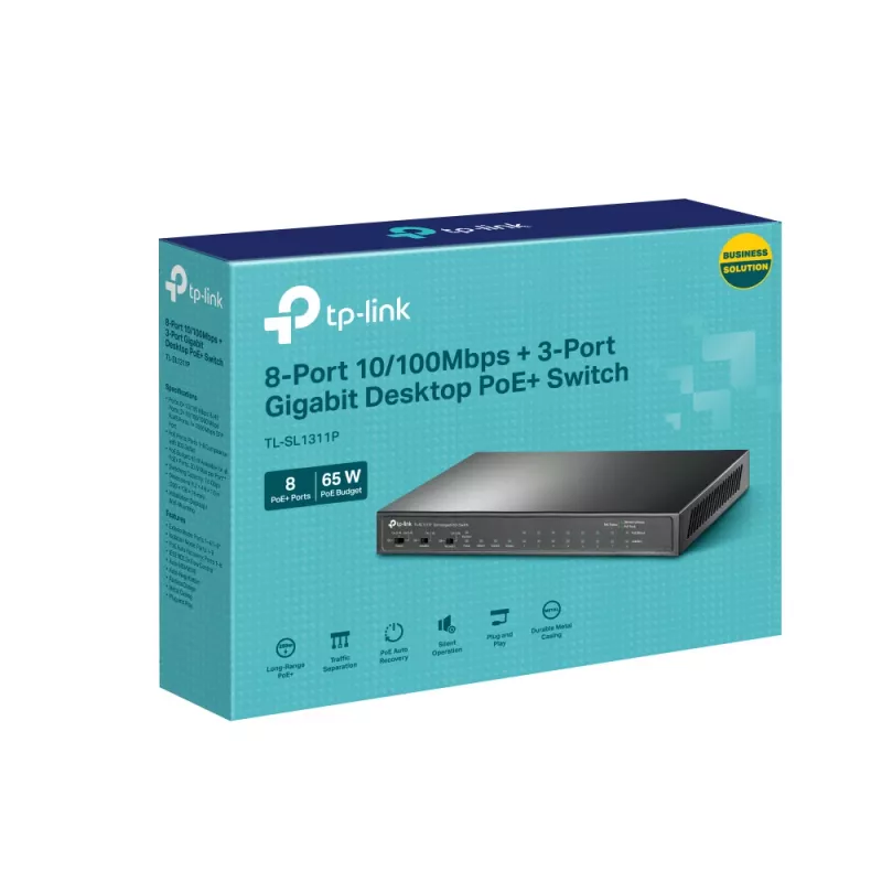 TP-Link 8-Port 10/100Mbit/s + 3-Port Gigabit Desktop Switch mit 8-Port PoE+