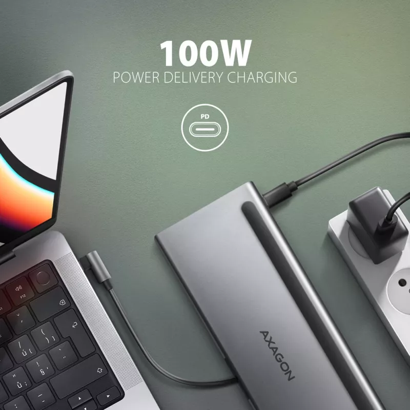 Dockingstation Axagon HMC-4KX3 USB-C 5Gbps Hub, 3x USB-A, 2x HDMI, DP, RJ-45, SD/microSD, Audio, PD 100W, Kabel 40cm