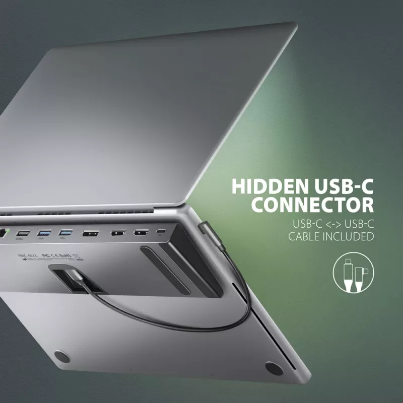 Dockingstation Axagon HMC-4KX3 USB-C 5Gbps Hub, 3x USB-A, 2x HDMI, DP, RJ-45, SD/microSD, Audio, PD 100W, Kabel 40cm