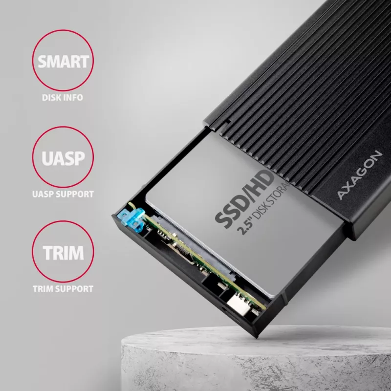 HDD/SSD-Gehäuse Axagon EE25-GTR USB-C 3.2 Gen 2 Schwarz 2,5 Zoll