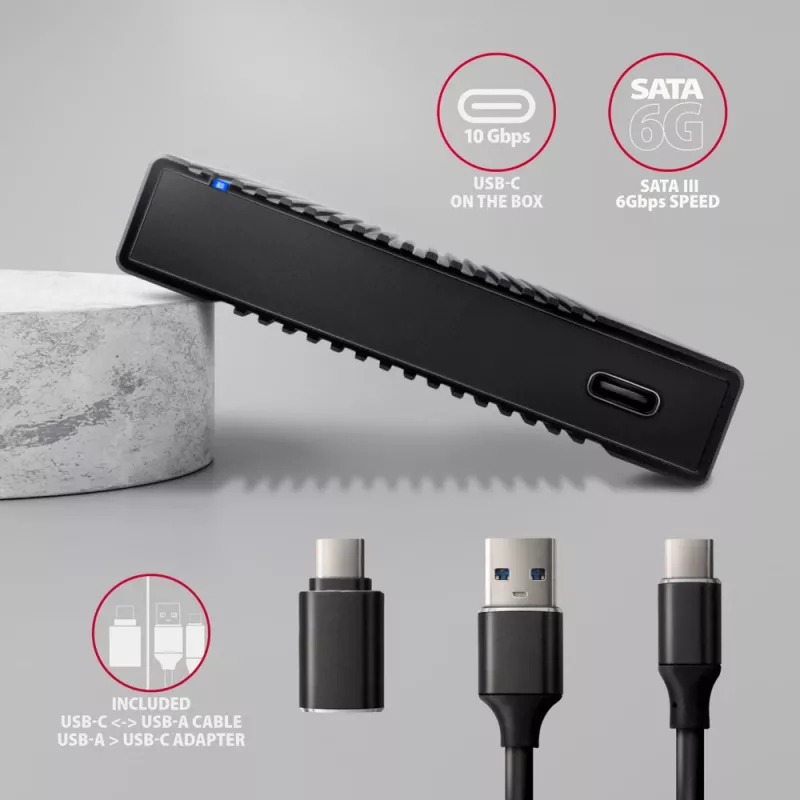 HDD/SSD-Gehäuse Axagon EE25-GTR USB-C 3.2 Gen 2 Schwarz 2,5 Zoll