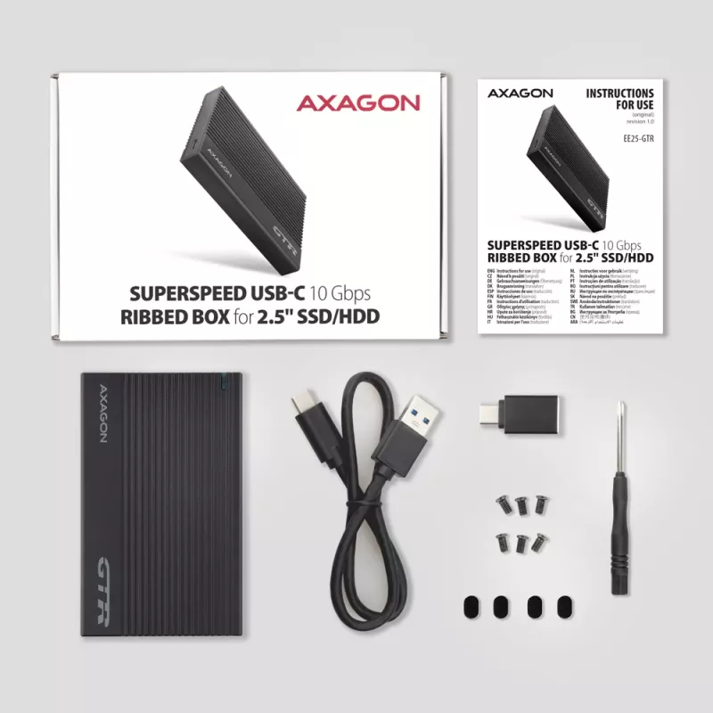 HDD/SSD-Gehäuse Axagon EE25-GTR USB-C 3.2 Gen 2 Schwarz 2,5 Zoll