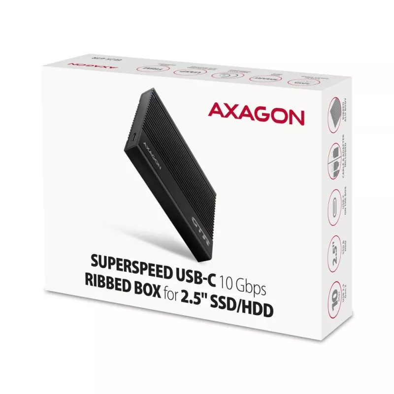 HDD/SSD-Gehäuse Axagon EE25-GTR USB-C 3.2 Gen 2 Schwarz 2,5 Zoll