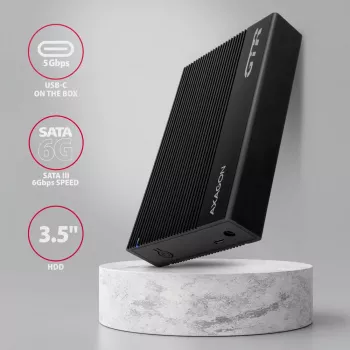 Axagon EE35-GTR USB-C 5Gbps - SATA 6G, 3.5 RIBBED box BLACK - USB Typ C HDD-Gehäuse 3,5 Zoll