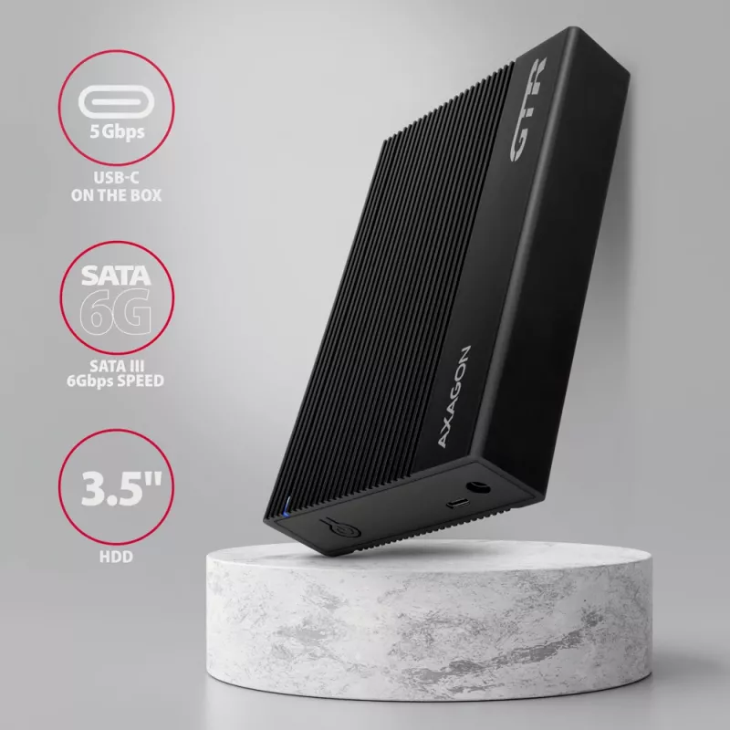 Axagon EE35-GTR USB-C 5Gbps - SATA 6G, 3.5 RIBBED box BLACK - USB Typ C HDD-Gehäuse 3,5 Zoll