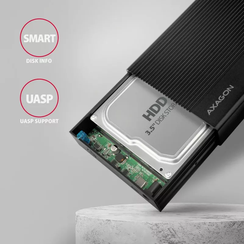 Axagon EE35-GTR USB-C 5Gbps - SATA 6G, 3.5 RIBBED box BLACK - USB Typ C HDD-Gehäuse 3,5 Zoll