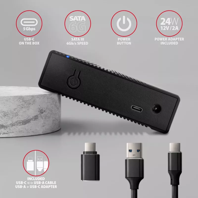 Axagon EE35-GTR USB-C 5Gbps - SATA 6G, 3.5 RIBBED box BLACK - USB Typ C HDD-Gehäuse 3,5 Zoll