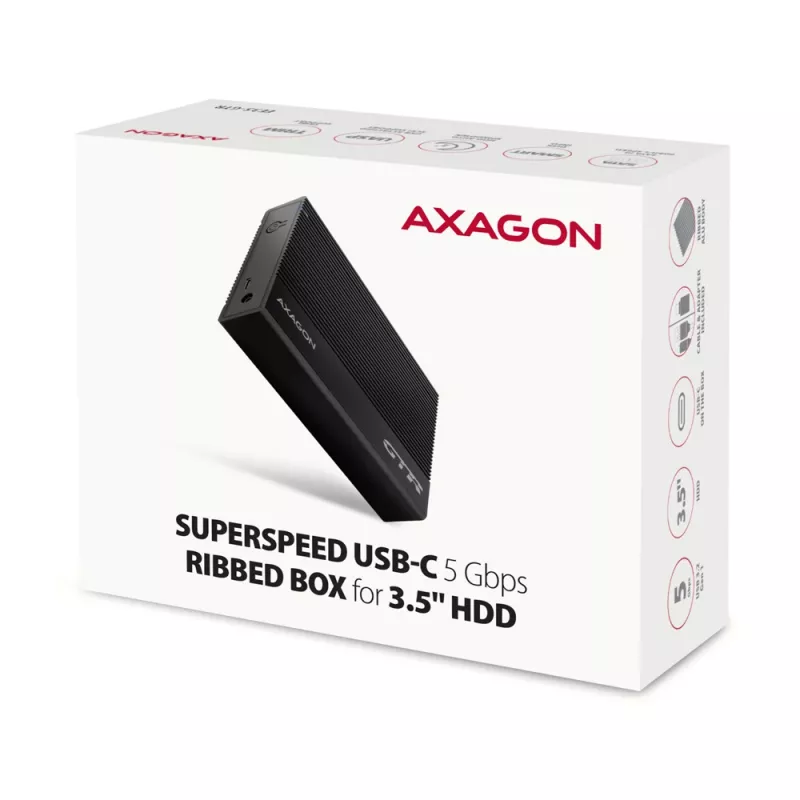 Axagon EE35-GTR USB-C 5Gbps - SATA 6G, 3.5 RIBBED box BLACK - USB Typ C HDD-Gehäuse 3,5 Zoll