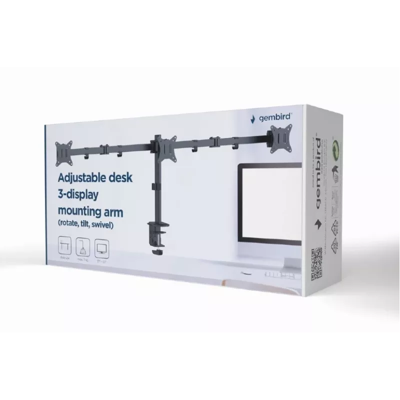 Gembird MA-D3-01 verstellbarer Tischhalter für 3 Monitore, 17–27 Zoll, bis 7 kg