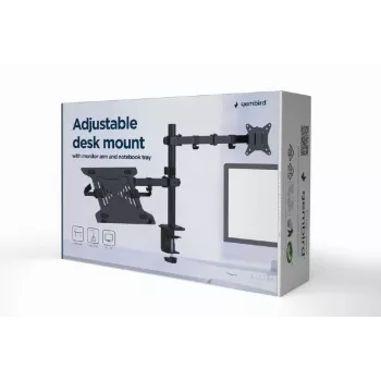 Monitorhalterung Gembird MA-DA-03 für 32-Zoll-Bildschirme, Tischklemme/Durchführung, Doppelarm, VESA 75x75–100x100, schwarz