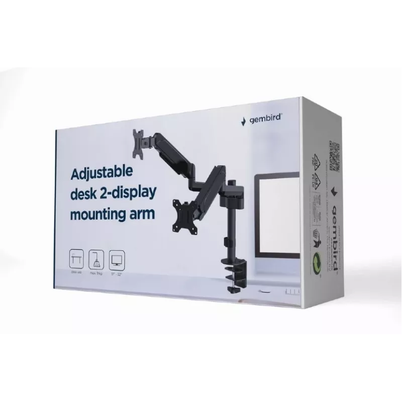 GEMBIRD Verstellbare Tischhalterung für 2 Monitore, 17–32 Zoll