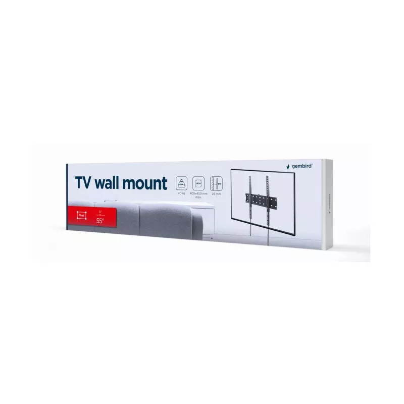 TV-Halterung Gembird WM-55F-02 schwarz, für 32–55 Zoll Bildschirme, max. Belastung 40 kg, VESA 200x200–400x400, schlank 2,5 cm