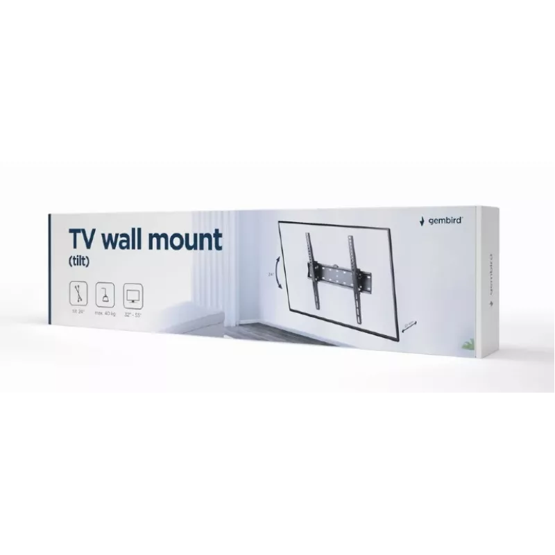 TV-Halterung Gembird WM-55T-02 für 32–55 Zoll Bildschirme, neigbar -12° bis 12°, VESA 200x200–400x400, 40 kg, schwarz