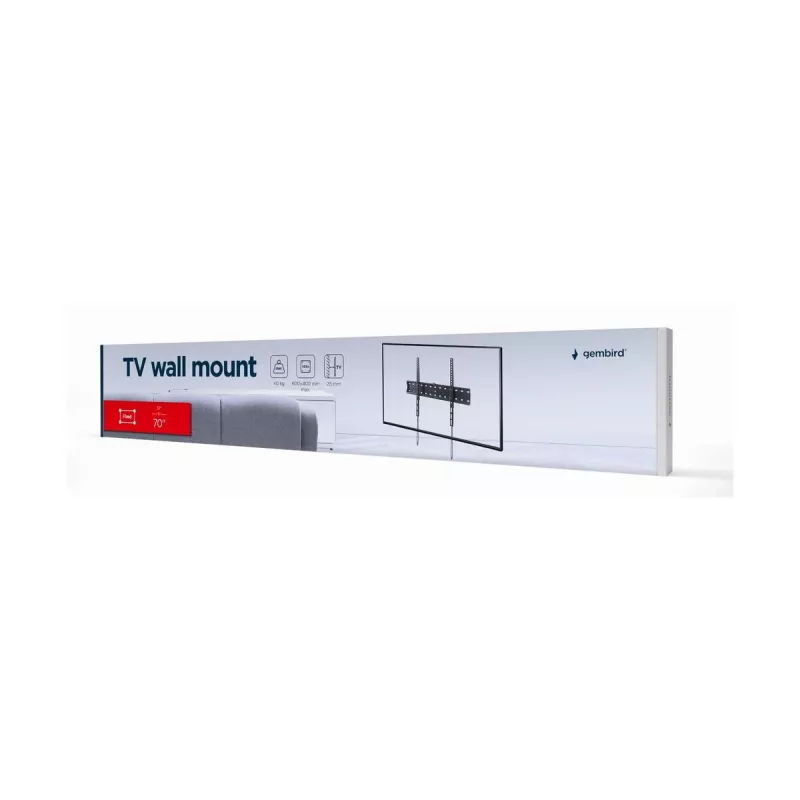 TV-Halterung Gembird WM-70F-01 Schwarz für 37-Zoll–70-Zoll-Fernseher, 40 kg, VESA 200x200–600x400, 2,5 cm flach