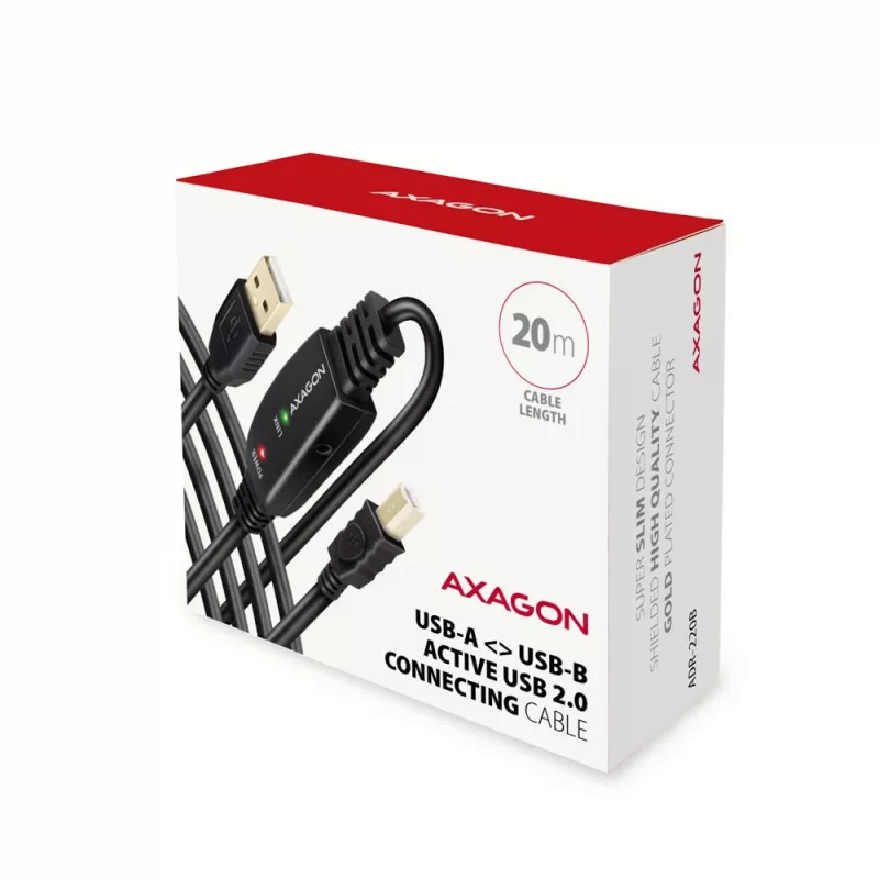 Axagon ADR-220B aktives USB 2.0 A-M -> B-M Verbindungs-/Repeaterkabel 20 m
