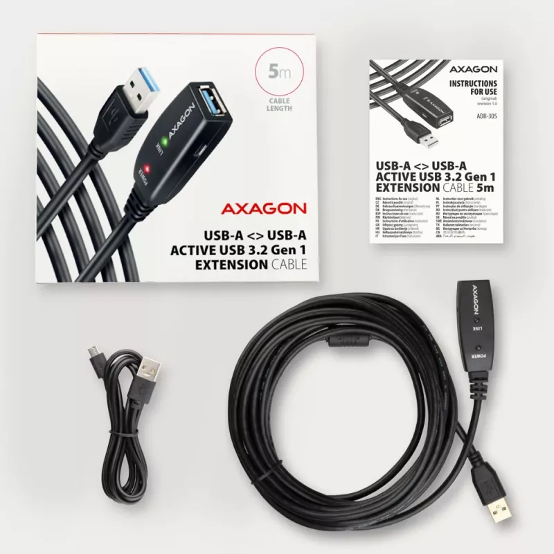 Axagon ADR-305 USB 3.2 Gen 1 A-M -> A-F aktives Verlängerungs-/Repeaterkabel 5 m