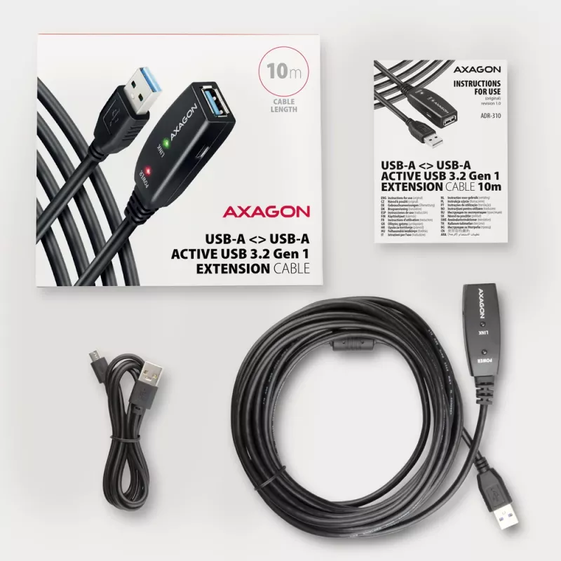 Axagon ADR-310 USB 3.2 Gen 1 A-M -> A-F aktives Verlängerungs-/Repeaterkabel 10m