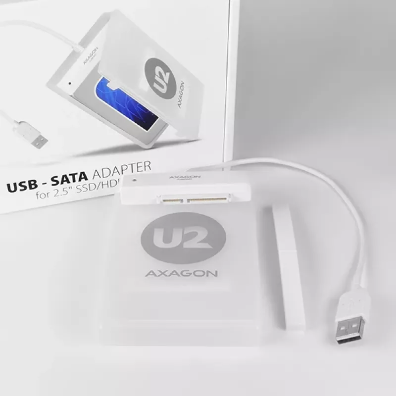 Axagon ADSA-1S USB 2.0 - 2.5 Zoll HDD SATA, HDD/SSD-Gehäuse, 2.5 Zoll, Serial ATA, Serial ATA II, Serial ATA III, 0.48 Gbit/s, USB-Anschluss, Weiß
