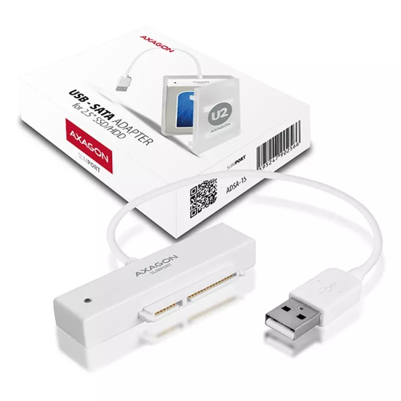 Axagon ADSA-1S USB 2.0 - 2.5 Zoll HDD SATA, HDD/SSD-Gehäuse, 2.5 Zoll, Serial ATA, Serial ATA II, Serial ATA III, 0.48 Gbit/s, USB-Anschluss, Weiß