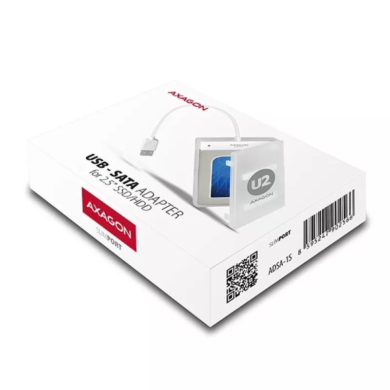 Axagon ADSA-1S USB 2.0 - 2.5 Zoll HDD SATA, HDD/SSD-Gehäuse, 2.5 Zoll, Serial ATA, Serial ATA II, Serial ATA III, 0.48 Gbit/s, USB-Anschluss, Weiß