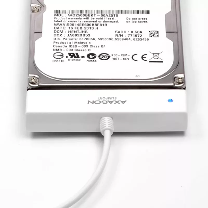 Axagon ADSA-1S USB 2.0 - 2.5 Zoll HDD SATA, HDD/SSD-Gehäuse, 2.5 Zoll, Serial ATA, Serial ATA II, Serial ATA III, 0.48 Gbit/s, USB-Anschluss, Weiß