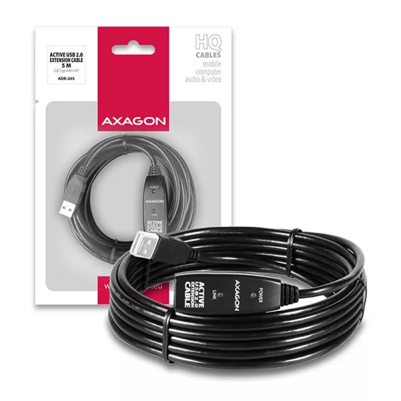 Axagon ADR-205 USB 2.0 A-M -> A-F aktives Verlängerungs-/Repeaterkabel 5m