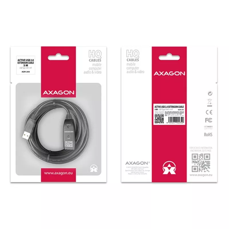 Axagon ADR-205 USB 2.0 A-M -> A-F aktives Verlängerungs-/Repeaterkabel 5m